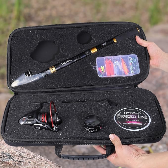Sougayilang Fishing Rod Reel Combo with Telescopic Fishing Pole Spinning Reel Carrier Bag for Travel Saltwater Freshwater Fishing