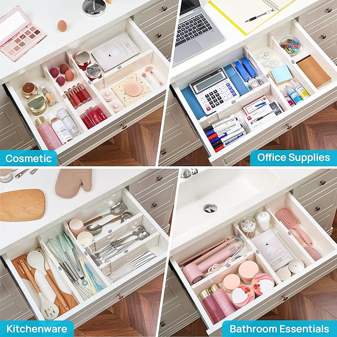 Vtopmart Drawer Dividers for Clothes 8 Pack, Adjustable 4" High Expandable from 11.6"-17" Dresser Drawer Organizer, Plastic Drawers Separators for Dresser, Baby Clothes, Kitchen and Office Storage