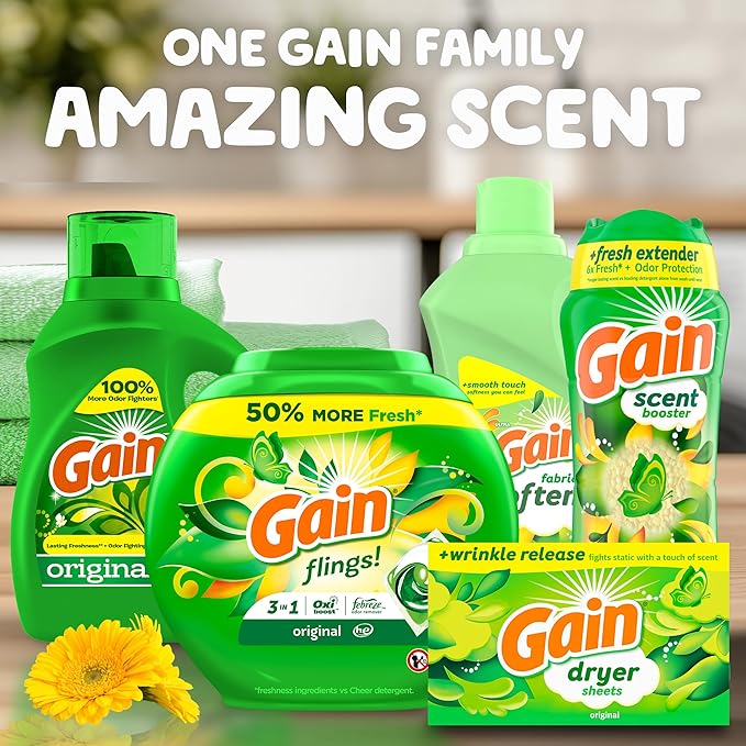 Gain flings Laundry Detergent Pacs, 112 Count, Original Scent with Oxi Boost and Febreze, 3-in-1, HE Compatible