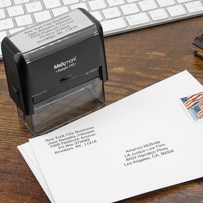Custom Self Inking Rubber Stamp - Up to 5 Lines of Text - Choose from 15 Ink Colors - Large Size
