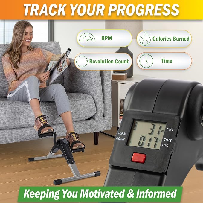 Under Desk Exercise Bike Pedal Exerciser – Mini Stationary Cycle with Adjustable Resistance, Calorie Tracker & Foldable Design – Compact Pedal Machine for Home, Office, or Physical Therapy by Wakeman