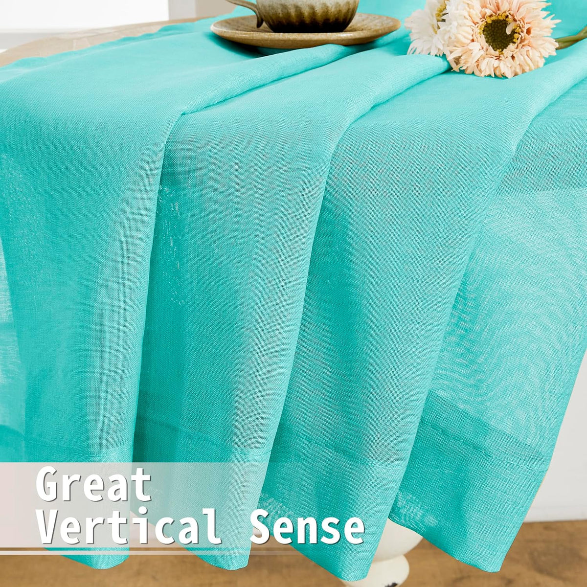 Tollpiz Small Sheer Door Curtain Closet Linen Textured Curtain Sheers Doorway Light Filtering Voile French Door Rod Pocket Curtains Patio Door, 25 x 40 inches Long, Aqua Blue, Set of 1 Panel