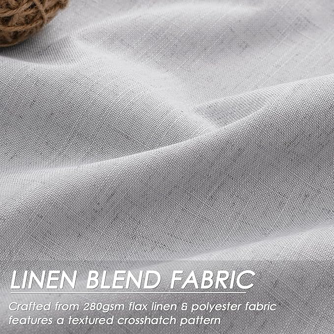Nanspring Grey Linen Blackout Curtains 132 inch Length Back Tab Rod Pocket Drapes Thermal Insulated Textured Living Room 100% Blackout Curtains 2 Panels Set 52x132