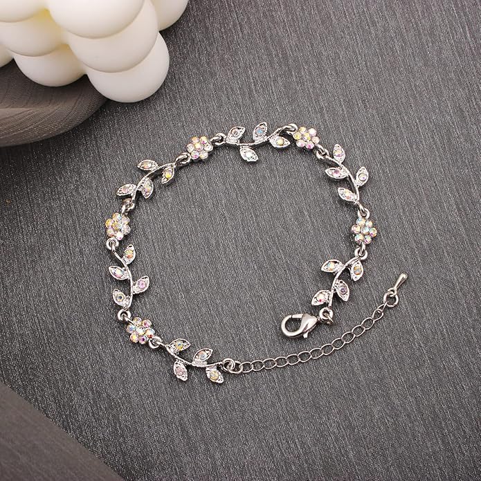 Austrian Crystal Rhinestone Choker Necklace Dangle Earring Link Bracelet Jewelry Set for Brides Bridesmaid Prom Costume Accessories for Women