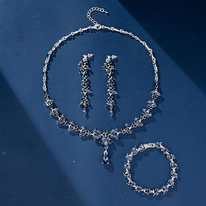 Wedding Jewelry Sets for Bride Bridesmaid Bridal Jewelry Set for Women Wedding Crystal Necklace Earrings Bracelet Set for Party Prom Jewelry
