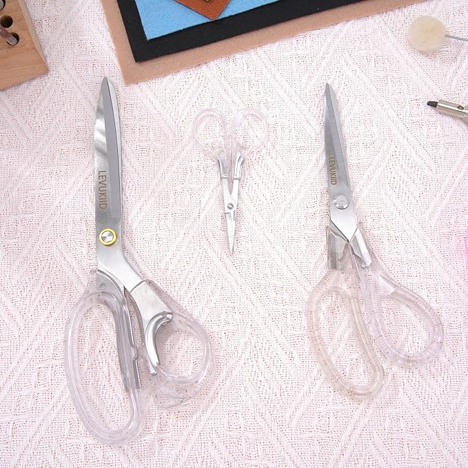 9 Inch All Purpose Scissors for Adults - Ins Style Clear Handle, 2Cr13 Stainless Steel Sharp Blade - Ideal for Fabric Crafts, Tailor's Shears - All-Purpose Fabric Scissors, Crafting & Office