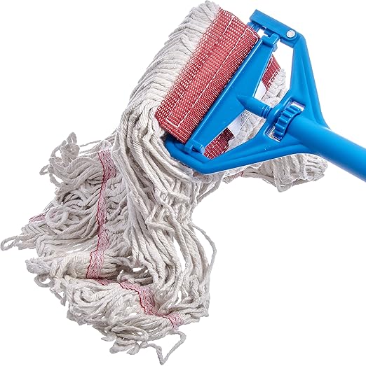 SPARTA 369552B00 Cotton Mop Head, Loop-Ended, 5 Inch Color-Coded Red Headhand for Organized Cleaning, Large - 43 Inches Long, White with Red Band