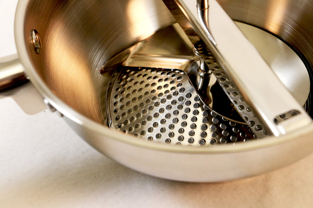 ExcelSteel Food Mill W/3 Grinding Sizes, 17" x 8.25" x 3.75", for Versatile Textures in Soups, Sauces, and Foods, Medium
