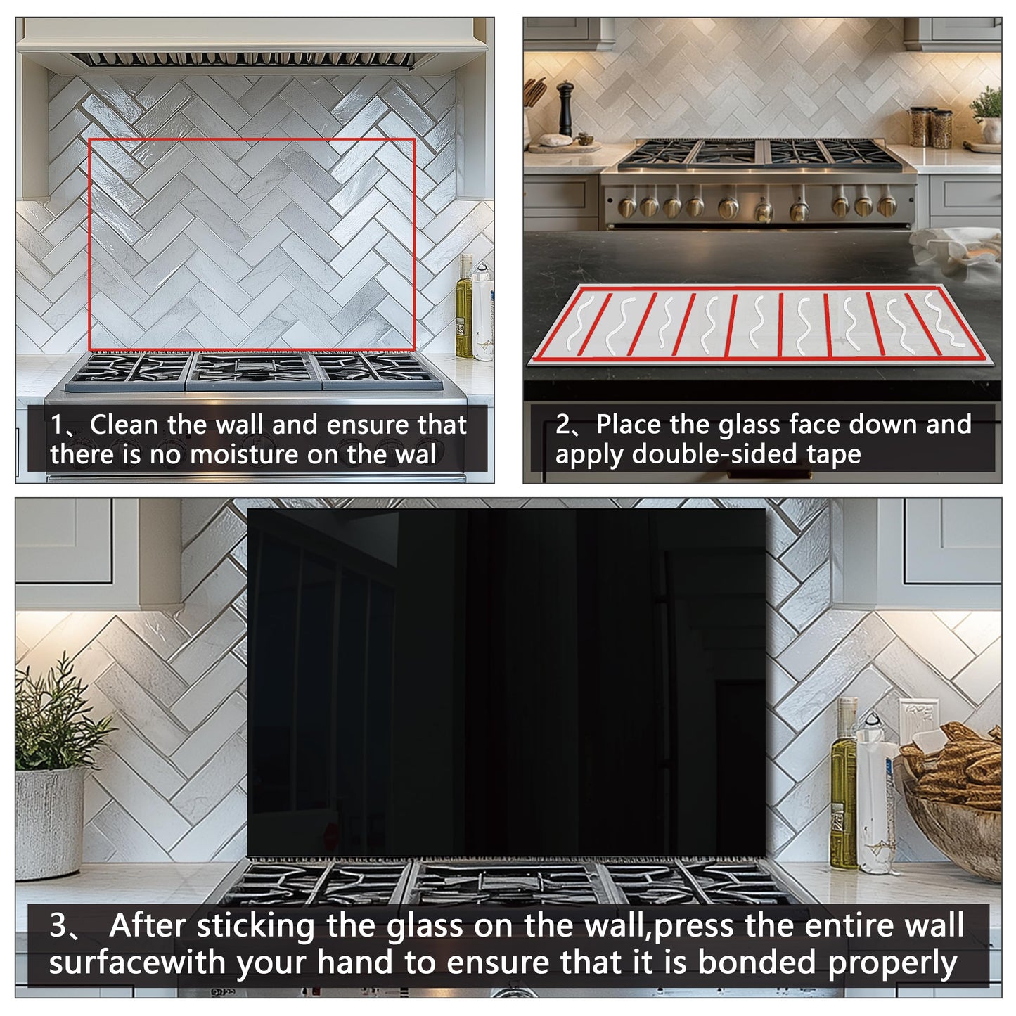 DAIFURONGE Tempered Glass Backsplash for Kitchen, Black and White Art Stove Backsplash Protector - Easy to Clean Wall Decor (Black, 30"x16"(76.2x40.64cm))