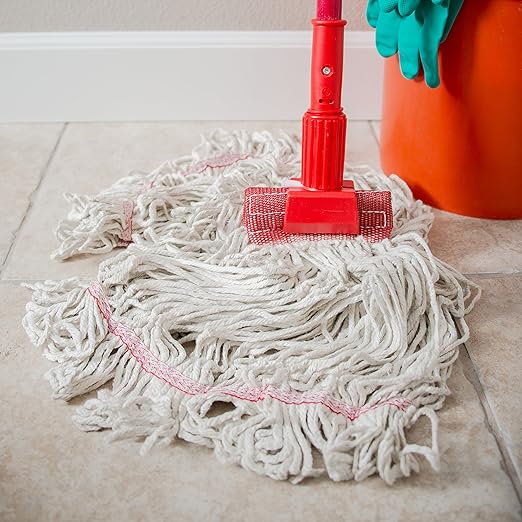 SPARTA 369552B00 Cotton Mop Head, Loop-Ended, 5 Inch Color-Coded Red Headhand for Organized Cleaning, Large - 43 Inches Long, White with Red Band