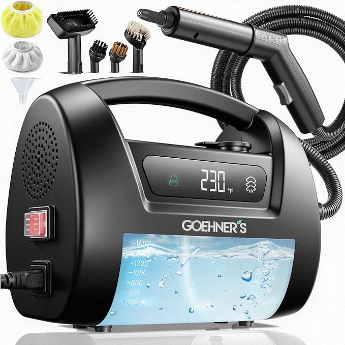 2026 Upgraded Handheld Steam Cleaner, 230°F/3.5 Bar High-Pressure Portable Hand Held Steamer for Home & Car, 30s Heat-Up, Chemical-Free Deep Cleaning for Kitchen, Bathroom, Grout & Car Detailing-Black