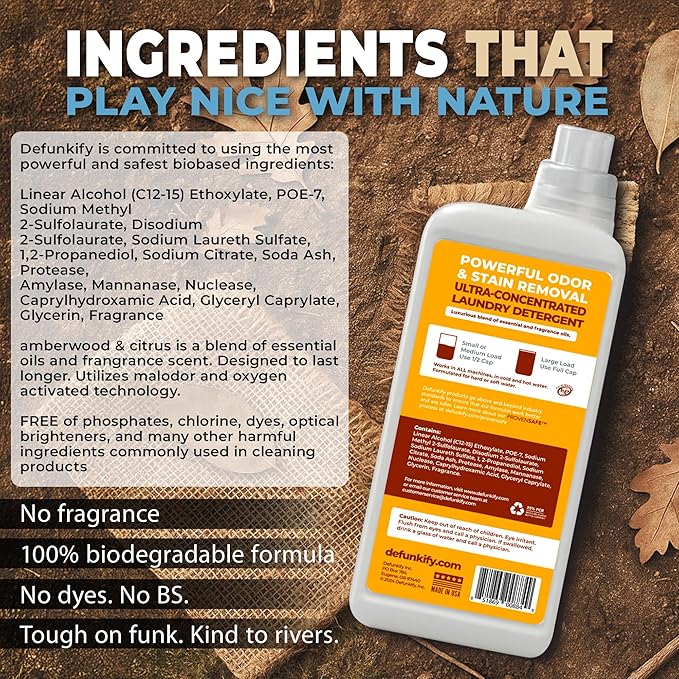Laundry Detergent 62 Load/37.7 FlOz (2-Pack). 'Amberwood & Citrus' Liquid Detergent- Sensitive Skin. 'ProvenSafe' Laundry Soap Washing Detergent w/Odor & Stain Remover for Activewear & All Fabrics