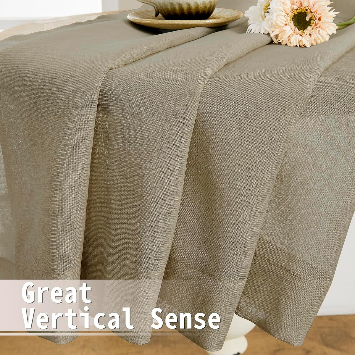 Tollpiz Short Sheer Door Curtains Closet Linen Textured Curtains Sheer Doorway Light Filtering Voile Patio Glass Door Rod Pocket Curtain French Door, 54 x 40 inches Long, Taos Taupe, Set of 1 Panel
