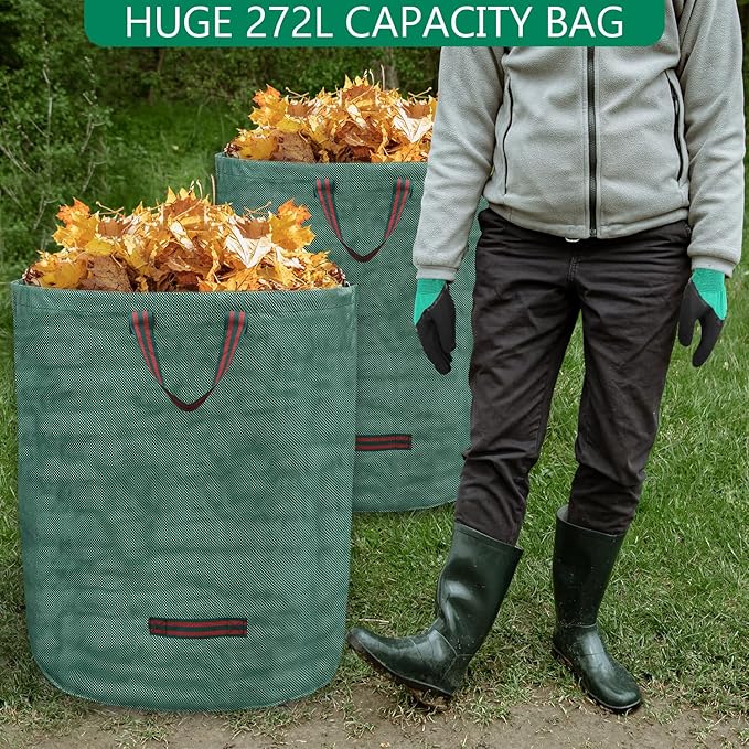 6 Pack 72 Gallons Reusable Garden Waste Bags with Coated Gloves, Heavy Duty Leaf Bags 4 Handles Lawn Yard Bags for Loading Leaf,Trash,Yard Waste Bags (H30" X D26")