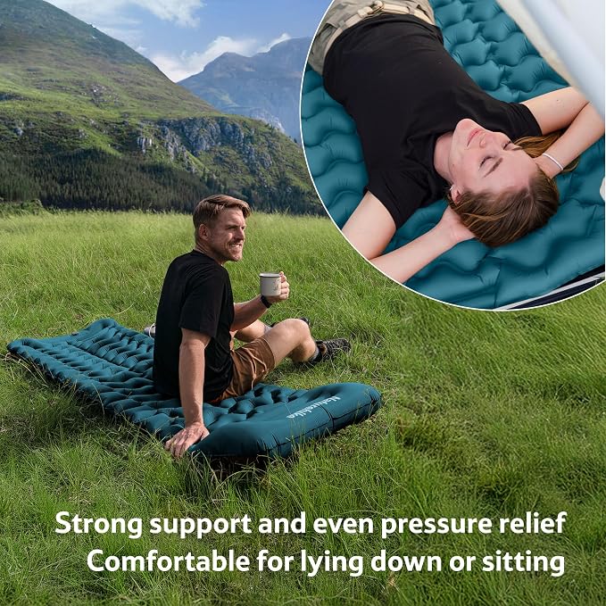 Naturehike Camping Sleeping Pad, Ultralight Inflatable Sleeping Mat with Pillow &Air Pump Sack, 3.74 Inch Lightweight Air Mattress for Camping, Backpacking, Hiking, Traveling