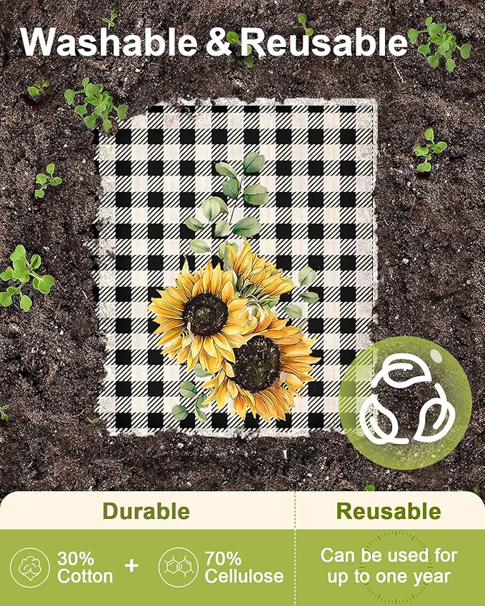 6 Pack Swedish Dishcloths for Kitchen - Reusable Dish Cloths for Washing Dishes Absorbent Cute Funny Kitchen Towels Cleaning Sponge, Sunflower