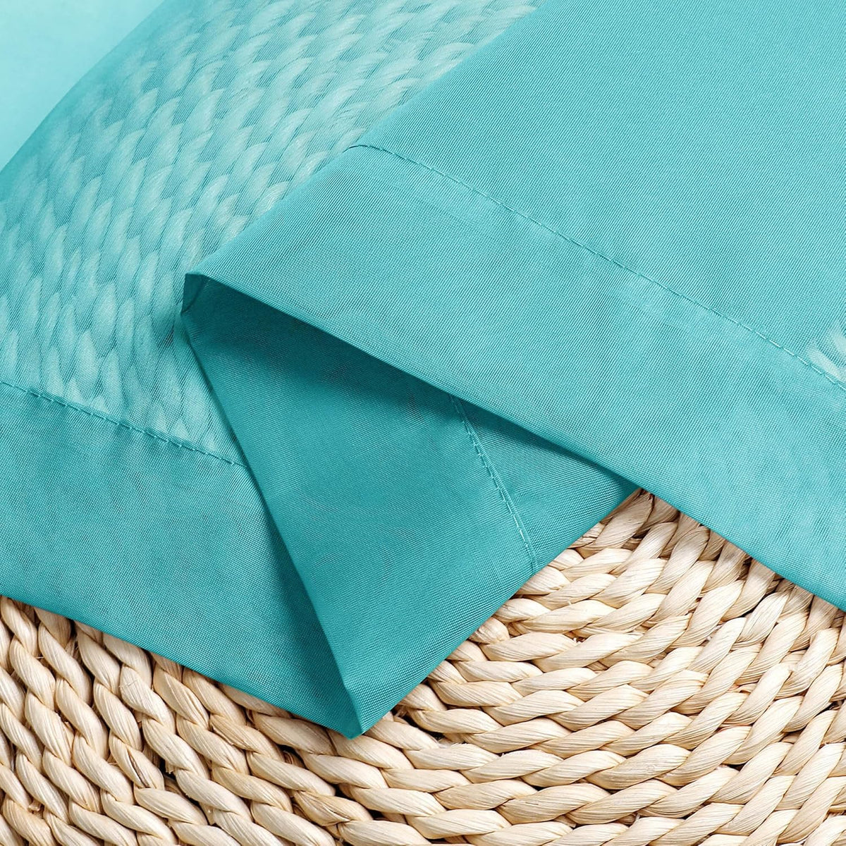 Chyhomenyc Turquoise Sheer Curtains 54 Inch Long 2 Panels, Light Filtering Rod Pocket Voile Short Curtains Drapes for Living Room Bedroom Small Windows, 42Wx45L Inches
