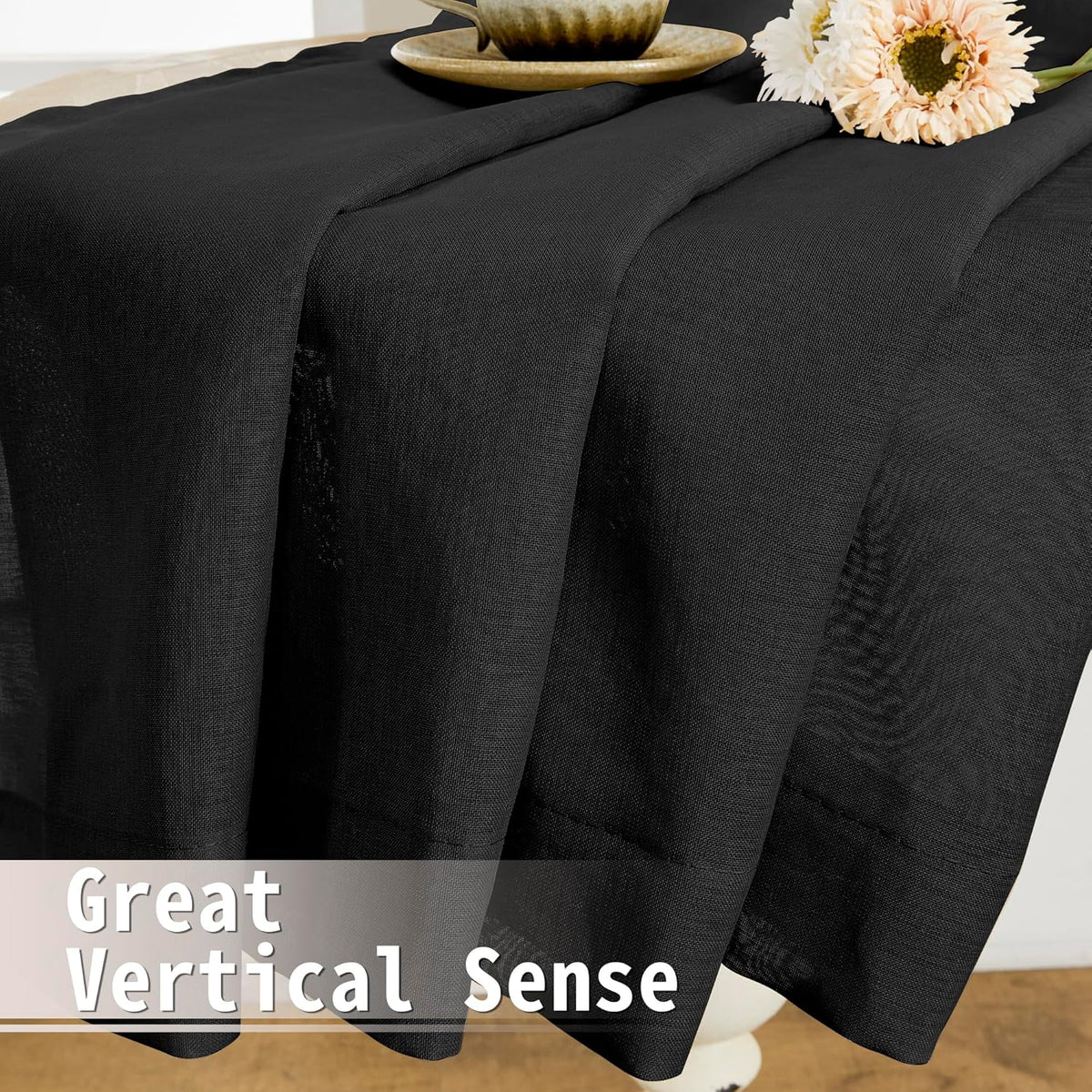 Tollpiz Sheer Door Curtains Closet Linen Textured Curtain Sheers Doorway Light Filtering Voile Patio Glass Door Rod Pocket Curtains French Door, 54 x 80 inches Long, Black, Set of 1 Panel