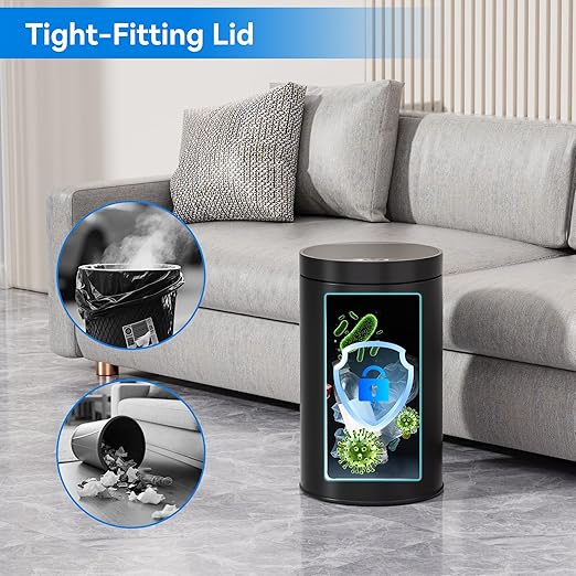 kaylowe Motion Sensor Bathroom Trash Can with Lid 4 Gallon Stainless Steel Garbage Cans Automatic Touchless Garbage Bin for Kitchen, Bedroom, Office, Living Room, Black