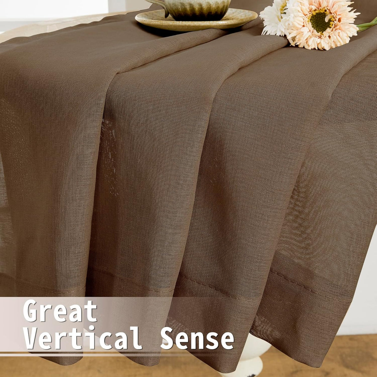Tollpiz Short Sheer Door Curtains Closet Linen Textured Curtains Sheer Doorway Light Filtering Voile Patio Glass Doors Rod Pocket Curtain French Door, 54 x 40 inches Long, Brown, Set of 1 Panel