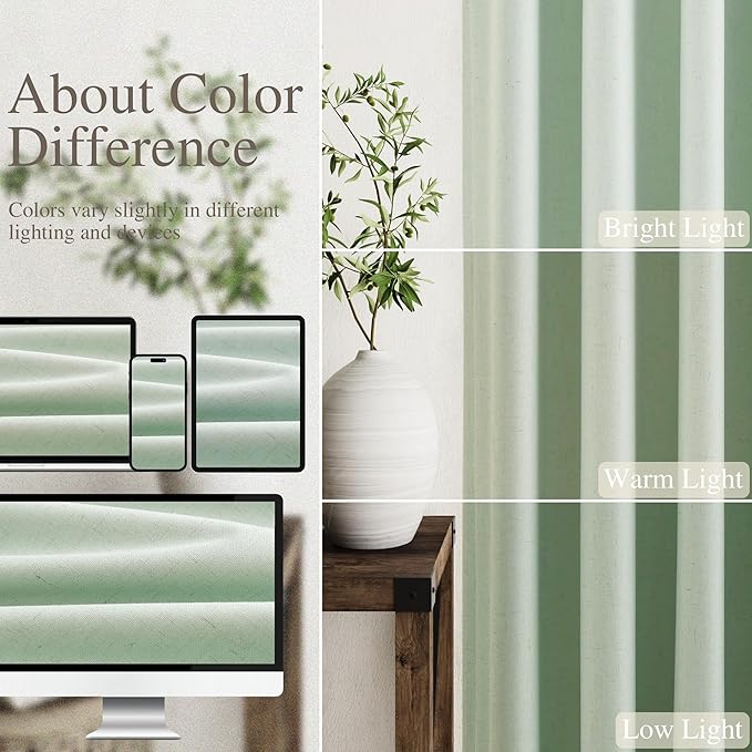 Aqua Green Linen Curtains 102 Inches Long Back Tab Rod Pocket Flax Linen Drapes Sound Absorbing Blackout 2 Panels Set Thermal Insulated for Dining Room Modern Urban Curtains Drapes 52x102