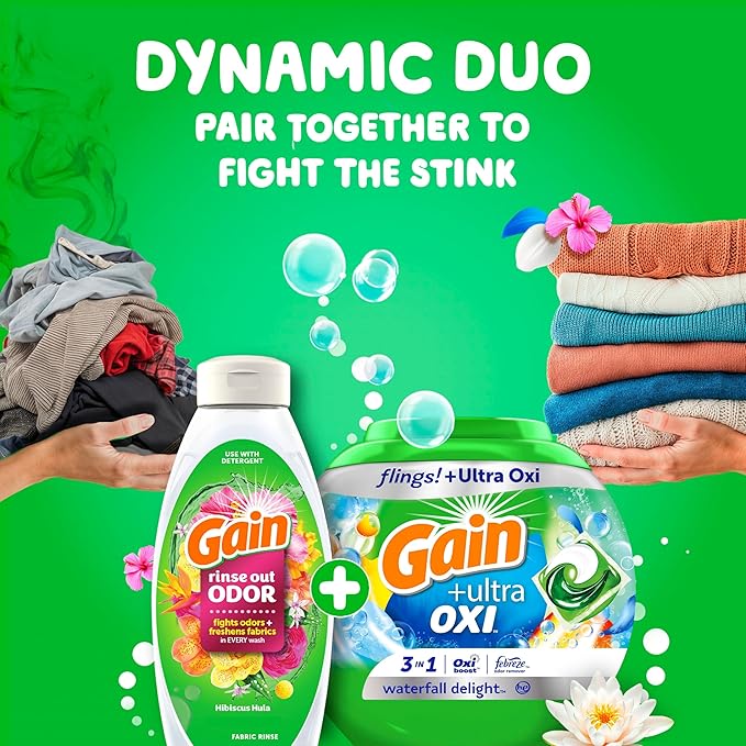 Gain flings Ultra Oxi Laundry Detergent Pacs, 112 Count, Waterfall Delight Scent, 3-in-1, HE Compatible