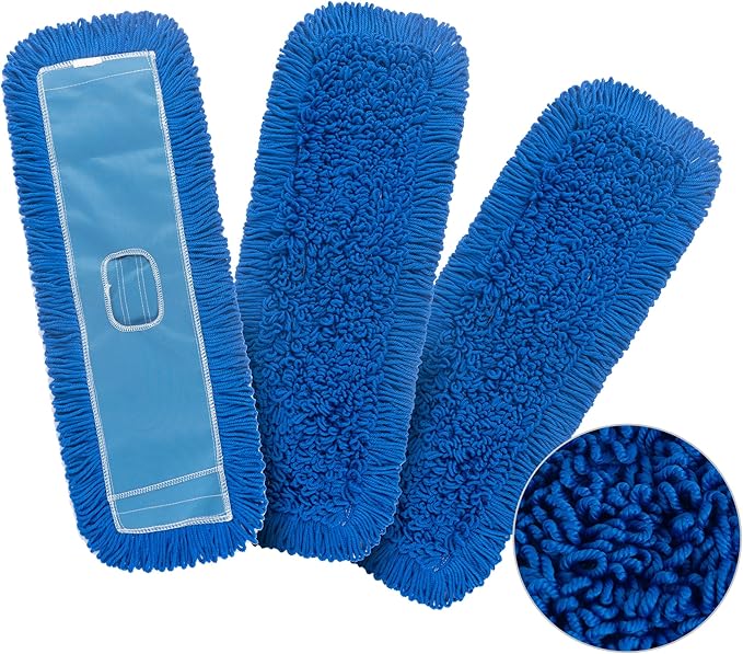 Matthew 24'' Microfiber Loop Dust Mop Washable Commercial&Residential Heavy Duty Mop Head Replacement Premium Absorbent Industrial Dust Mop Refill Pads for Hardwood, Office,Garage and Hotel -3Pack