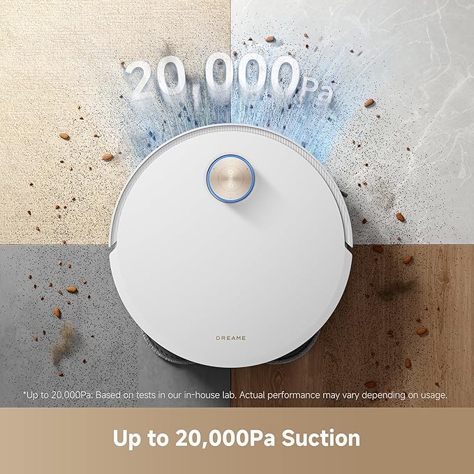 DREAME X50 Ultra Complete Robot Vacuum and Mop with Auto-Empty and Mop Self-Cleaning, 20,000Pa Suction, Obstacle Avoidance and 360° Navigation, Corner to Edge Deep Cleaning, Detangling Brush (White)