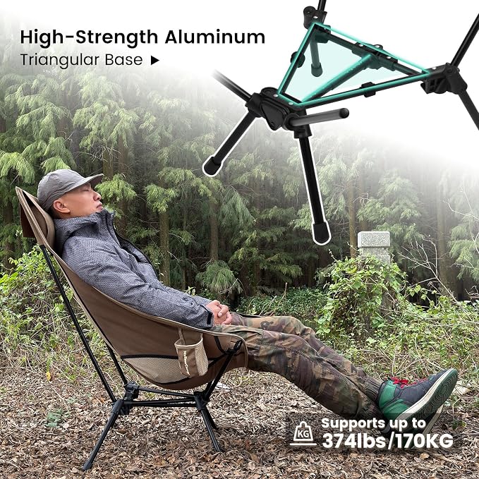 MellowCamp Folding High Back Camping Chair with Pillow, Portable Lightweight Chair Supports 374 lbs for Car Camping, RV, Tailgating, Beach, Fire Pit, Festival (Brown)