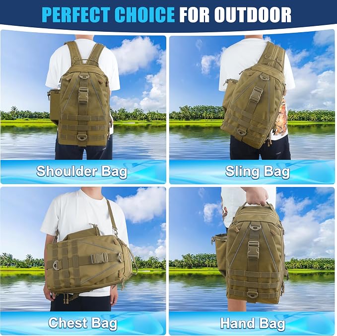 OROOTL Fishing Backpack Tackle Bag with Rod Holder Waterproof Fishing Sling Bag Storage Backpack Ideal Gifts for Men, Large