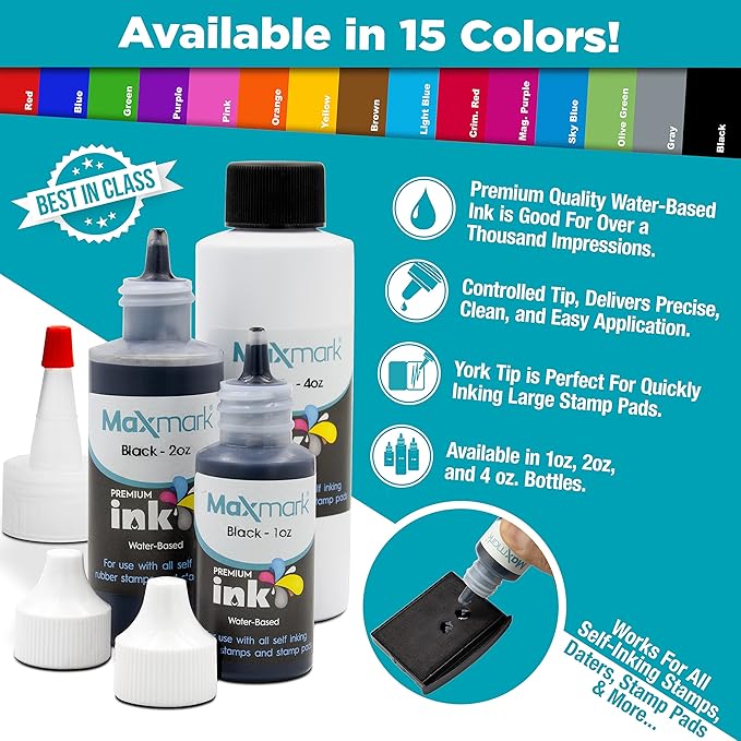 MaxMark Premium Refill Ink for self Inking Stamps and Stamp Pads, Gray Color - 1 oz.