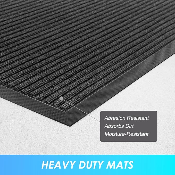 Vicwe Front Door Mat Indoor Outdoor Entrance, 48"x36" Heavy Duty Non-Slip Rubber Doormats, Low Profile,Easy Clean Entryway Floor Mats for Outside, Porch, Patios,Black
