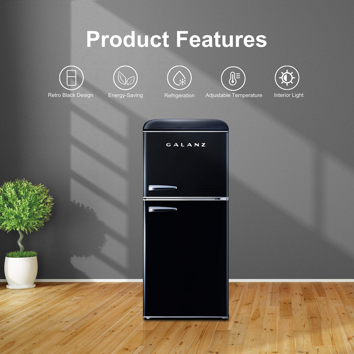 Galanz GLR40TBKER Retro Compact Refrigerator, Mini Fridge with Dual Doors, Adjustable Mechanical Thermostat with Freezer, 4.0 Cu Ft, Black