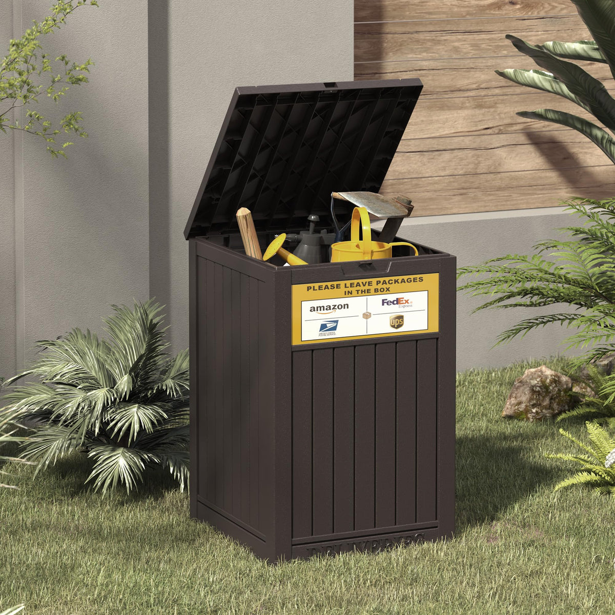 LHBGO Package Delivery Box for Outside with Sign, 48 Gallon Storage with Lockable Secure, Outdoor Package Drop Container