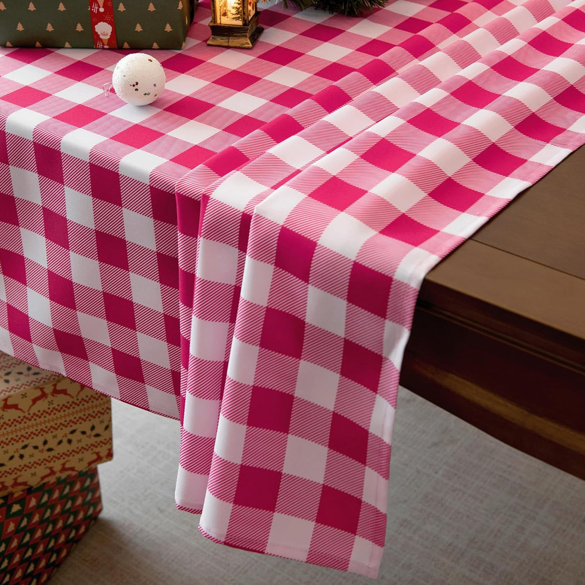 Classic Gingham Buffalo Tablecloth Fabric - Oblong 58x144 Inch Water Proof Checkered Table Cloth for Indoor Outdoor - Table Cover for Valentine's Day, Picnics, BBQs, and Parties