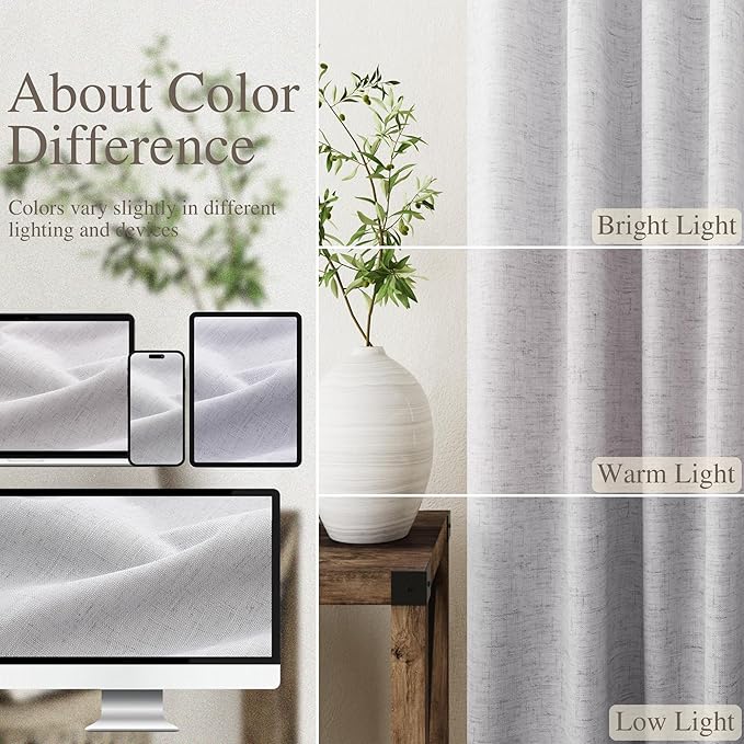 Nanspring Grey Linen Blackout Curtains 132 inch Length Back Tab Rod Pocket Drapes Thermal Insulated Textured Living Room 100% Blackout Curtains 2 Panels Set 52x132