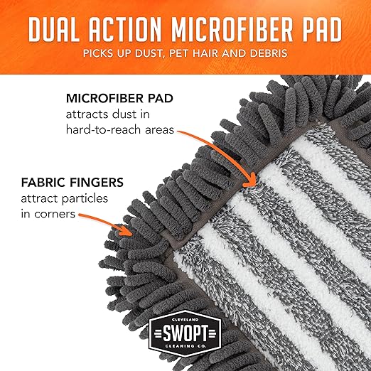 SWOPT 18” Microfiber Dust Mop + 60" Steel Handle, Combo — Includes Additional 18” Microfiber Refill, Machine Washable — Dust Mop Head with Long Handle Interchangeable with All SWOPT Cleaning Products