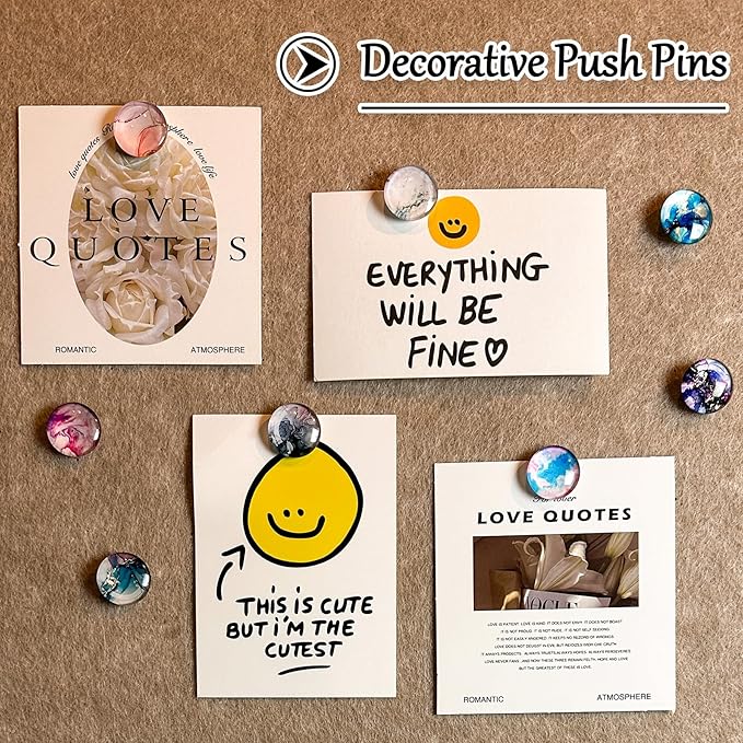 24Pcs Push Pins,Decorative Push Pins for Bulletin Board,Thumb Tacks for Cork Board, Cork Board Thumbtacks, Decorative Thumb Tacks for Class Organisation,Home,Office Decor(Marble Pattern)