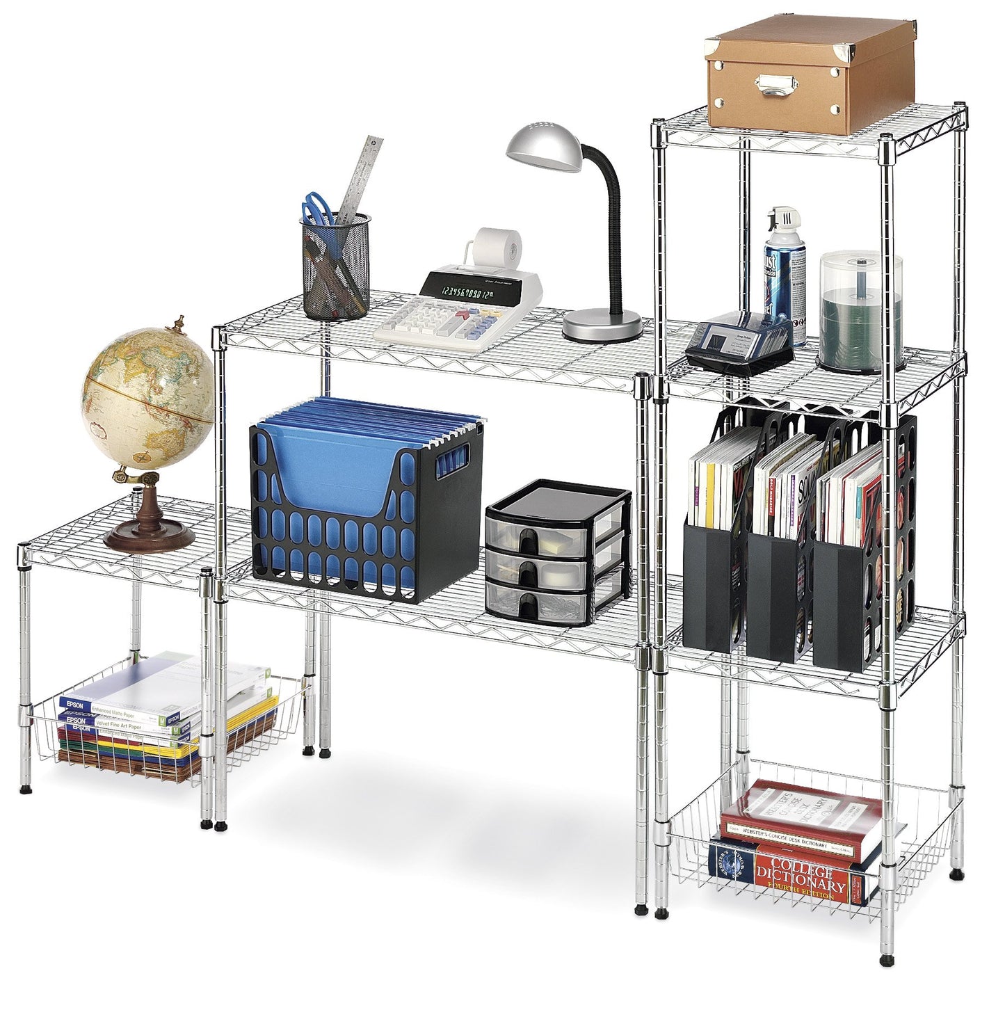 Whitmor 2-Wire Shelving Unit, Metal Storage Shelves, Stacking Shelf with Basket, Easy Assembly Home Organizer for Pantry, Kitchen, Garage, Plant