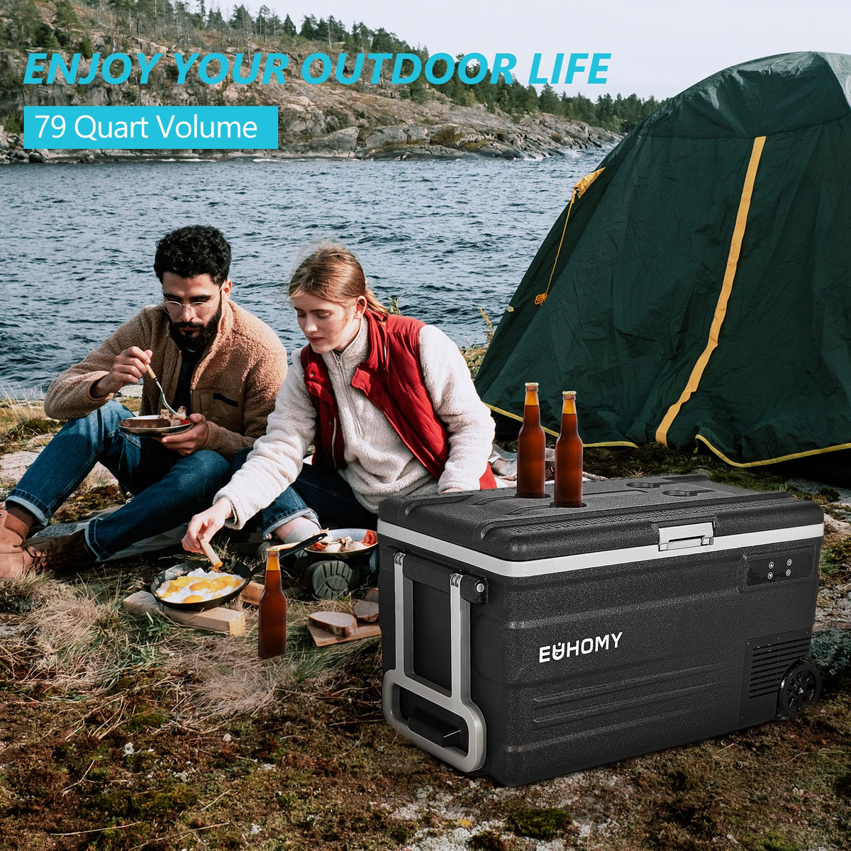 EUHOMY 12 Volt Refrigerator, 80QT(75L) 12V Fridge, Electric Cooler APP Control, Car Fridge 12/24V DC 110-240V AC, Car Refrigerator 0℉~68℉, 12 Volt Cooler for Camping, Trip, Truck, Boating, Outdoor