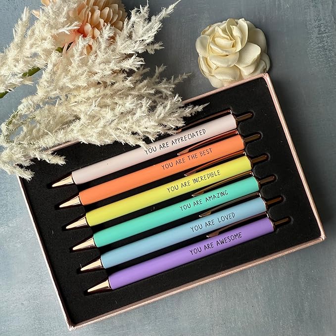 MESMOS 6pk German-Made Ink Fancy Pen Set for Women, Teacher Appreciation Gift Ideas for Women, Best Teacher Gifts Supplies, Refillable Nice Cute Pens, Boss Lady, Office Coworkers, Metal Ballpoint Pens