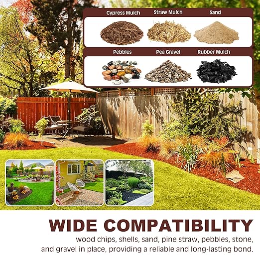 Mulch Glue for Landscaping, 0.5 Gallon Rocks Glue, Fast-Drying Adhesive for Rock, Gravel & Mulch, Non-Toxic, Long-Lasting Stabilizer for Pine Straw, Pebbles & Weed Barrier, Strong Spray for Outdoor