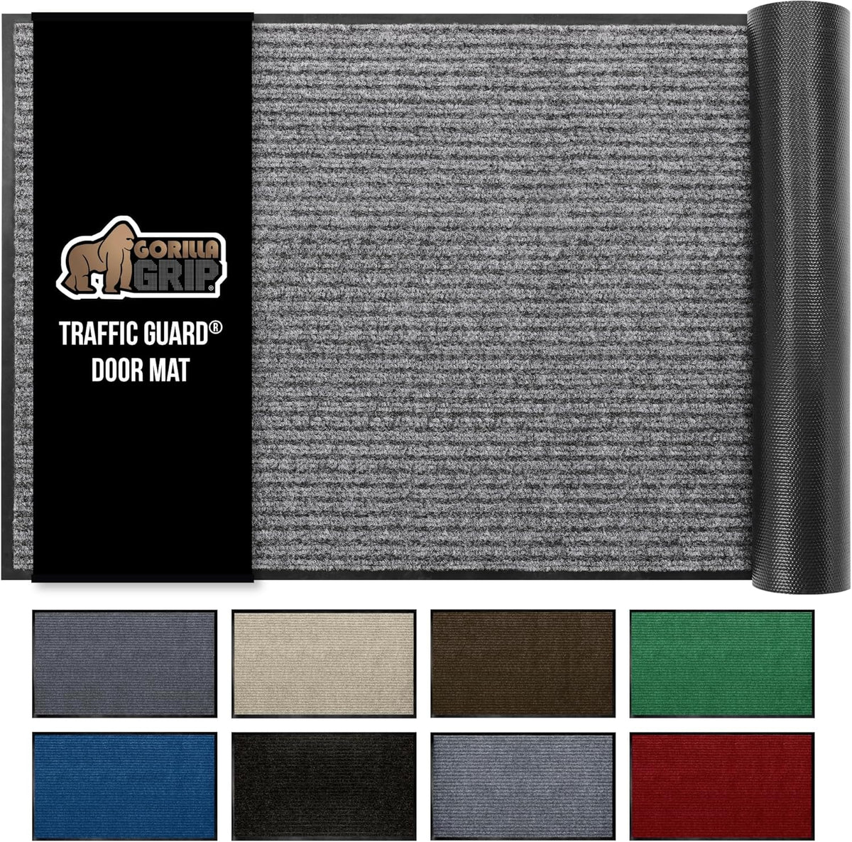 GORILLA GRIP Traffic Guard Door Mat, 59x24, Heavy Duty Welcome Mats, Commercial Office Space Doormat, Waterproof, Fade Resistant, Strong Rubber Backing, Low Profile, Shoe and Boot Scraper, Light Gray