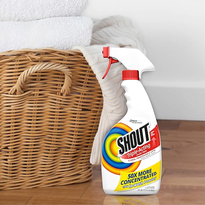 Shout Active Enzyme Laundry Stain Remover Spray, Triple-Acting Formula Clings, Penetrates, and Lifts 100+ Types of Everyday Stains - Prewash Spray 22oz