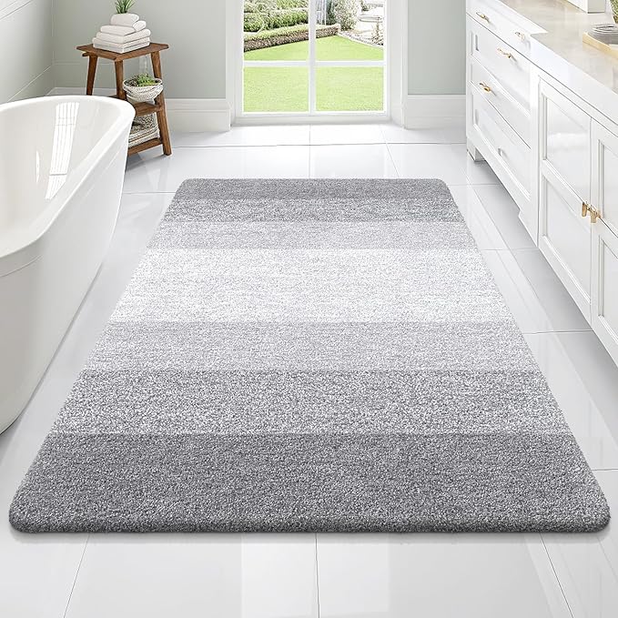 OLANLY Bathroom Rugs Mat 70x46, Extra Soft Absorbent Microfiber Bath Rugs, Rubber Backing, Quick Dry, Machine Washable Bath Mats for Bathroom Floor, Tub and Shower, Home Decor Accessories, Light Grey