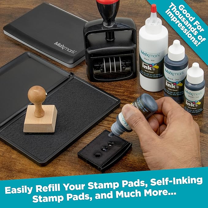 MaxMark Premium Refill Ink for self Inking Stamps and Stamp Pads, Purple Color - 4 oz.