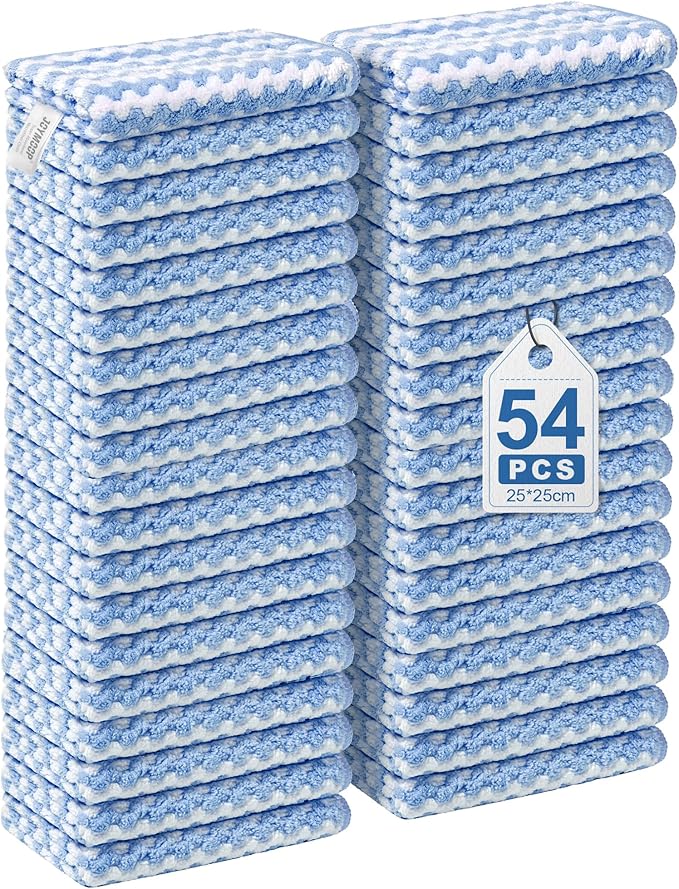 JOYMOOP 54 Packs Microfiber Cleaning Cloths, 10" x 10" Kitchen Towels – Reusable Cleaning Rags, Lint-Free, Super Absorbent Cleaning Cloths for Kitchen, Car, and Household Cleaning, Blue