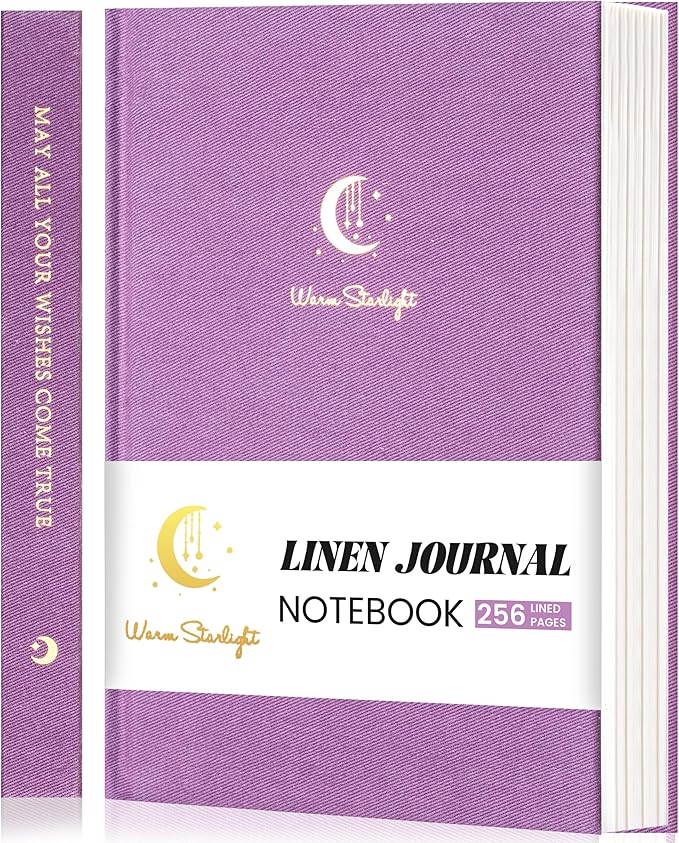 CAGIE Lined Journal Notebook for Women Girls, A5 Hardcover Linen Journals For Writing 256 Pages, Aesthetic Womens Diary, Gifts 8.3'' x 5.7'' Purple