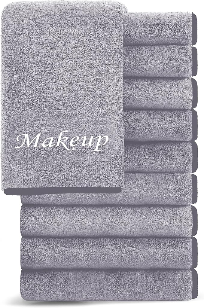Cosy Family 10 Pack Makeup Remover Wash Cloths - Soft Microfiber Fingertip Facial Cleansing Cloths for Hand and Make Up, 12 x 12 in, Grey
