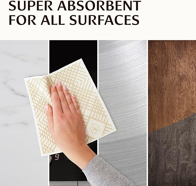 Swedish Dish Cloths for Kitchen - Reusable Dishcloths for Washing Dishes - Each Cellulose Dish Cloth Replaces 15 Rolls of Paper Towels and is More Absorbent Than a Sponge - Dishcloth Set of Six
